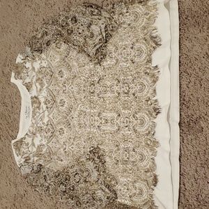 Chico's White and Taupe Lace Top